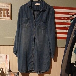 Denim Shirt Dress - Blue Long Sleeve